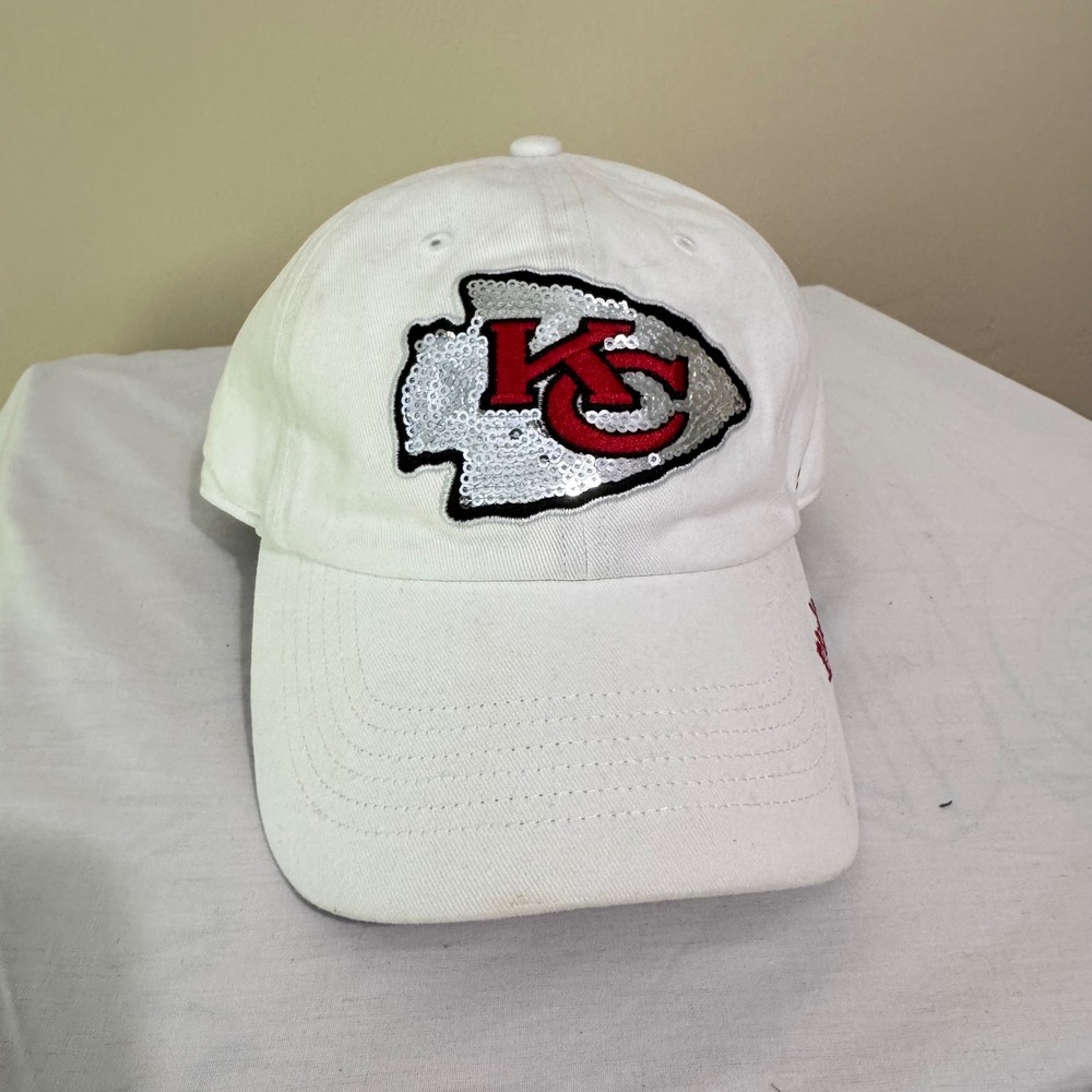 '47 Brand Hat Womens OS White Kansas City Chiefs Sparkle Sequin Adjustable Cap